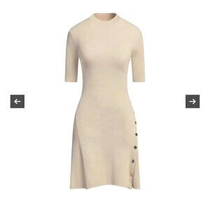 Maje Rosea ribbed knit mini dress, Size L , Beige O44